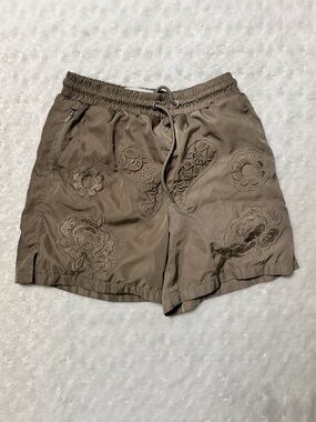 MAISON ARTICLE Embroidered Floral Paisley Drawstring  Shorts - Taupe/Olive